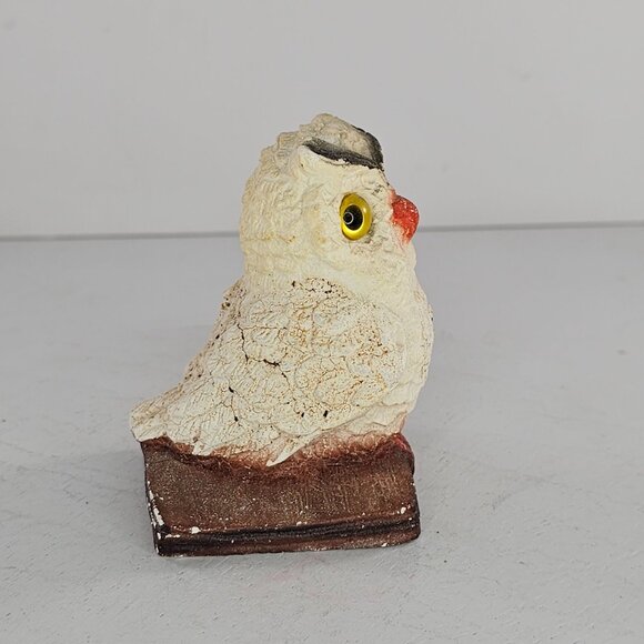 Vintage Alabaster Owl On Book Figurine Yellow Eyes 3.5" - Picture 3 of 8